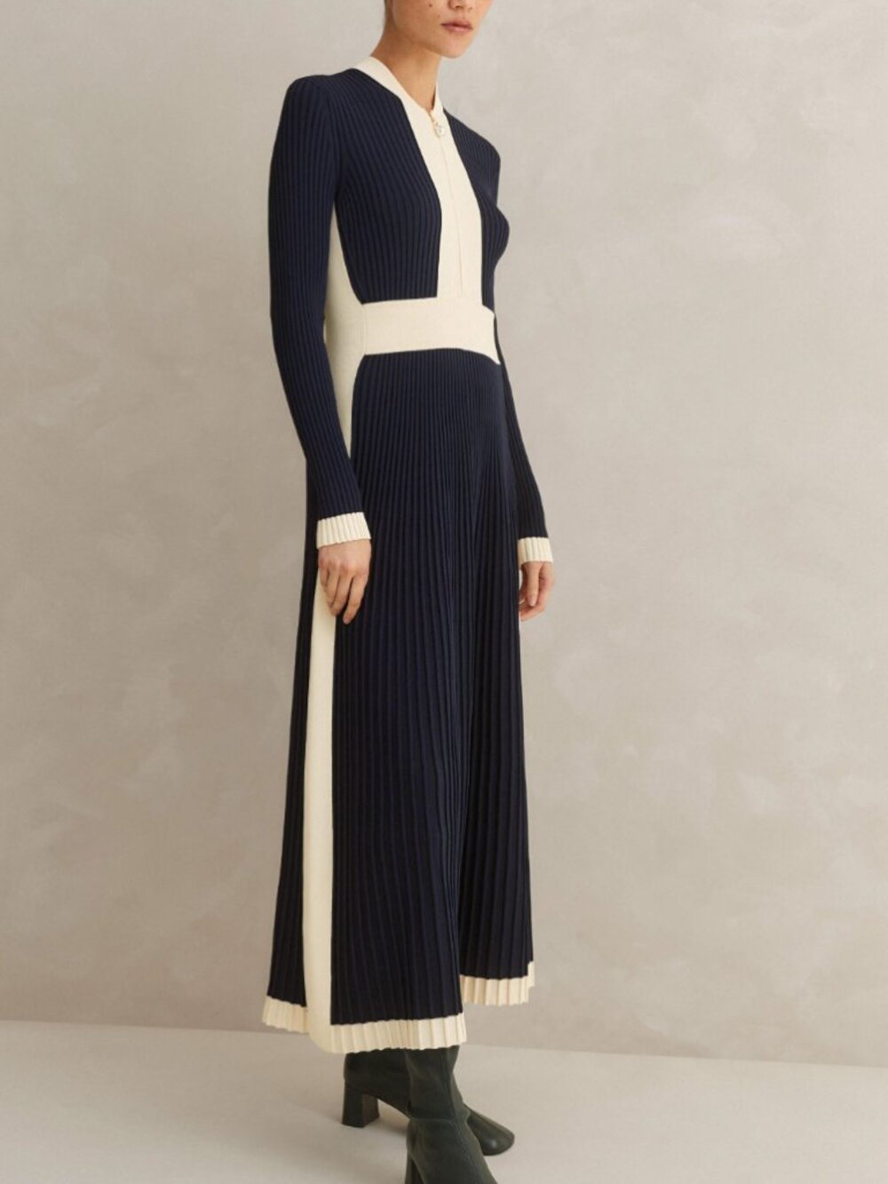 ME+EM - Contrast Panel Pearl Zip Maxi - Size US4/UK8 -New with Tags - Navy/Cream